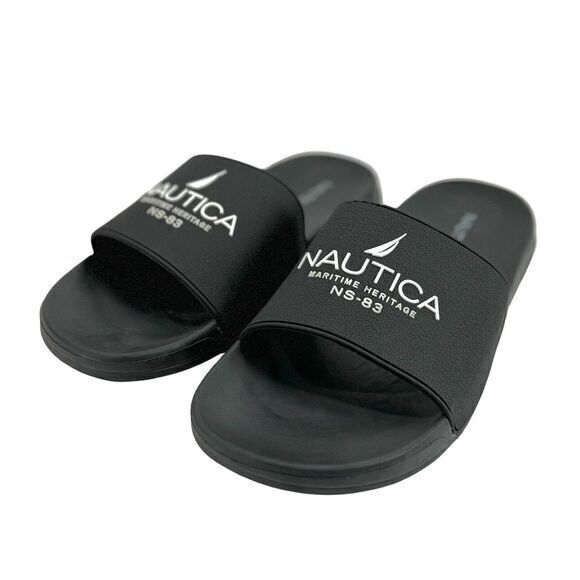 NAUTICA  Black White Maritime Heritage NS-83 Logo Slide Mens‎ Sandal Mens 10 - Picture 1 of 9